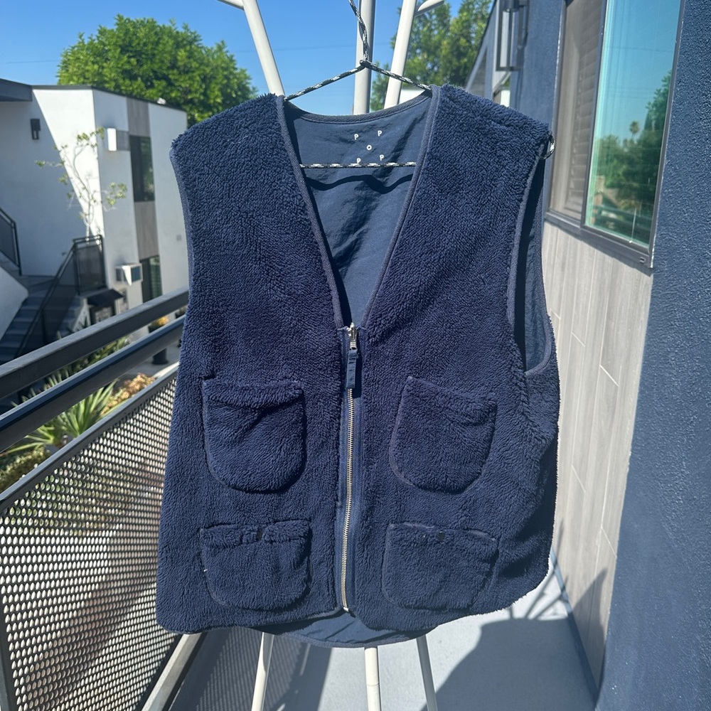 Pop Trading Company Harold Reversible Vest Navy - Picture 1 of 11